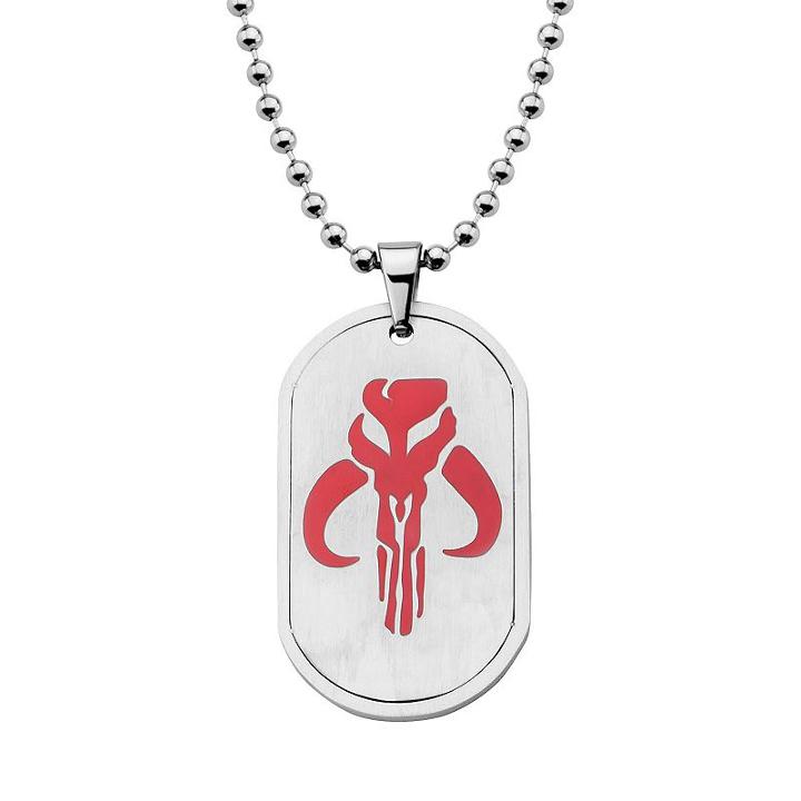 Star Wars Stainless Steel Mandalorian Symbol Dog Tag Necklace - Men, Grey