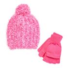 Girls 4-14 So&reg; Marled Sparkle Pom-pom Hat & Flip-top Fingerless Gloves Set, Girl's, Size: Small, Med Pink