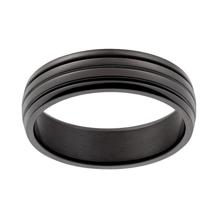 Black Ion-plated Titanium Stripe Band - Men, Size: 10