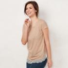 Women's Lc Lauren Conrad Lace-trim Tee, Size: Small, White