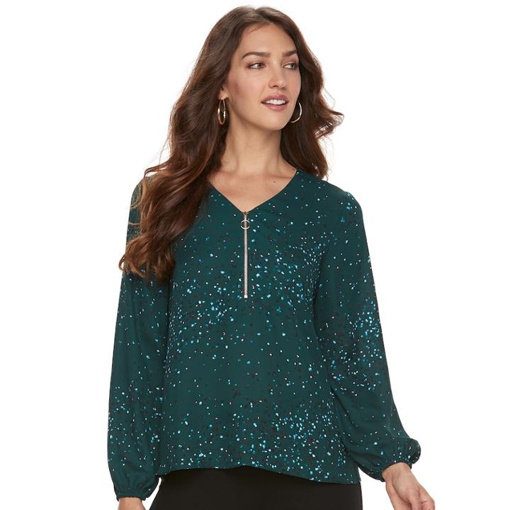 Women's Apt. 9&reg; Zip Front Top, Size: Large, Green
