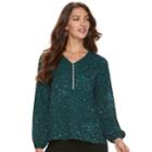 Women's Apt. 9&reg; Zip Front Top, Size: Large, Green