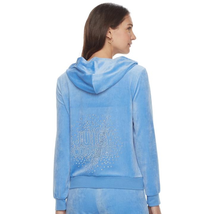 Women's Juicy Couture Graphic Velour Hooded Jacket, Size: Medium, Med Blue