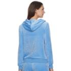 Women's Juicy Couture Graphic Velour Hooded Jacket, Size: Medium, Med Blue