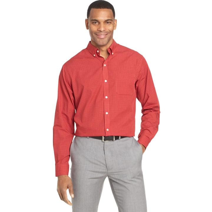 Men's Van Heusen Wrinkle-free Classic-fit Button-down Shirt, Size: Large, Dark Red