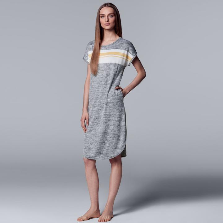 Women's Simply Vera Vera Wang Striped Panel Sleepshirt, Size: Small, Med Grey