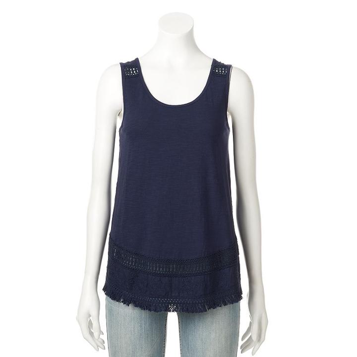 Women's Sonoma Goods For Life&trade; Embroidered Fringe Tank, Size: Xl, Blue (navy)