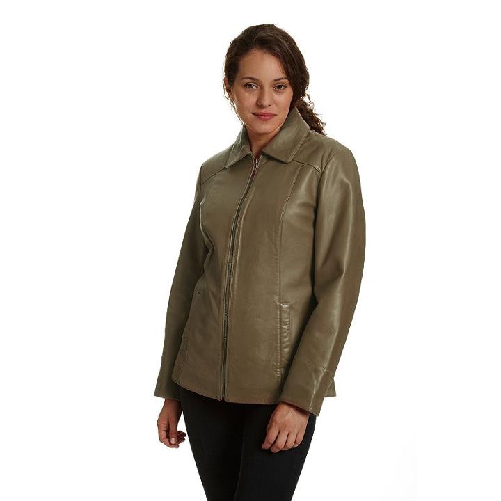 Women's Excelled Leather Scuba Jacket, Size: Medium, Green