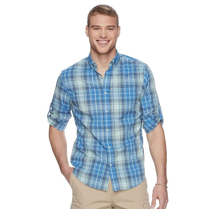 Men's Urban Pipeline&reg; Maxflex Print Button-down Shirt, Size: Large, Blue