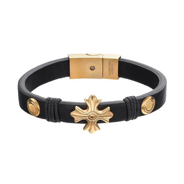 Men's Stainless Steel Leather Cross Bracelet, Size: 8.5, Multicolor