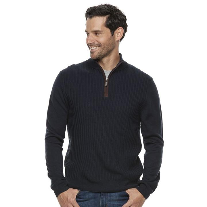 Men's Dockers Comfort Touch Classic-fit Textured Quarter-zip Sweater, Size: Large, Blue