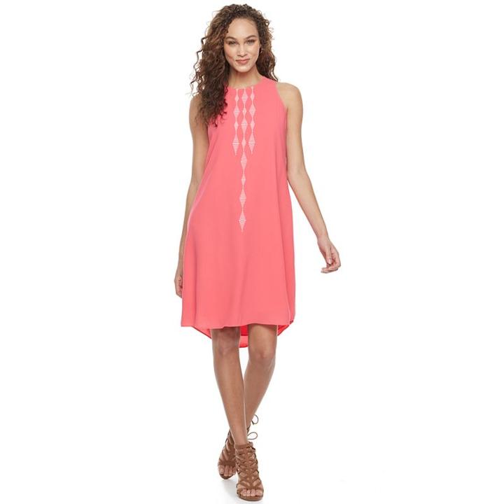 Women's Apt. 9&reg; Embroidered High-neck Shift Dress, Size: Small, Med Pink