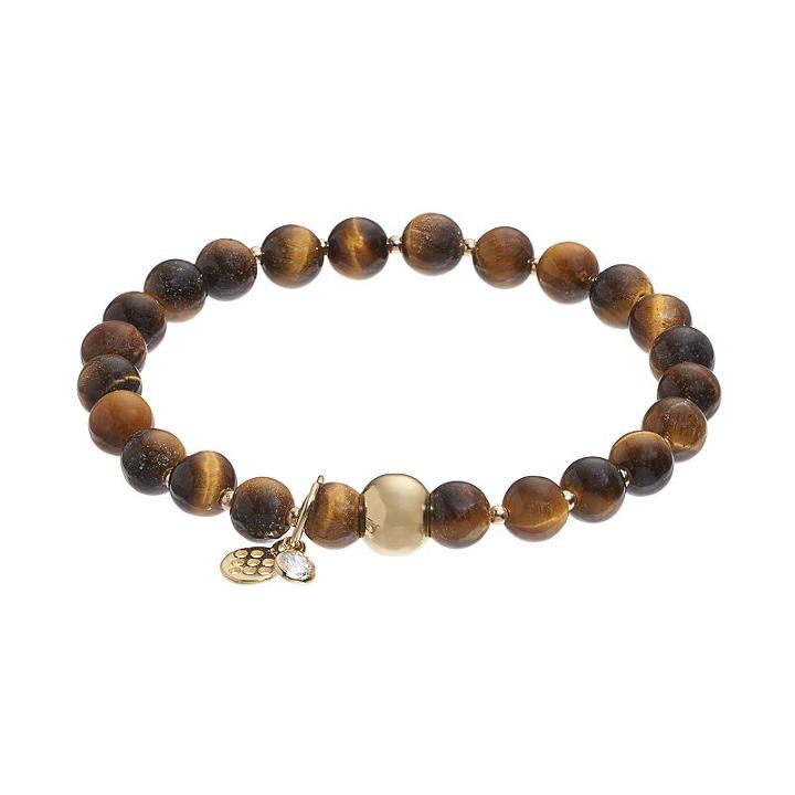 Tfs Jewelry 14k Gold Over Silver Tiger's Eye Bead Stretch Bracelet, Women's, Size: 7, Brown