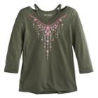 Girls 7-16 Mudd&reg; 3/4-sleeve Cutout Printed Tee, Size: 12, Med Green