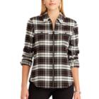 Petite Chaps Plaid Full-zip Shirt, Women's, Size: Xl Petite, Black