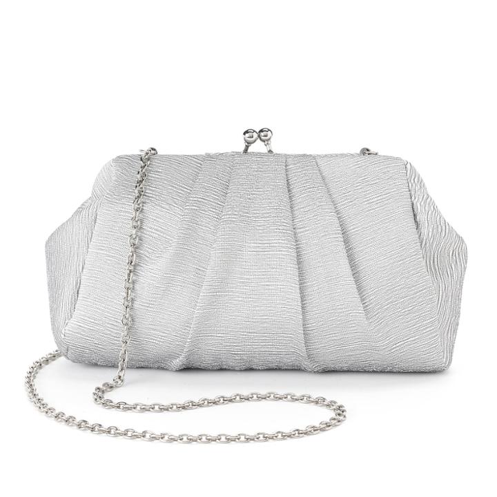 Lenore By La Regale Pleated Satin Jacquard Pouch Clutch, Women's, Silver