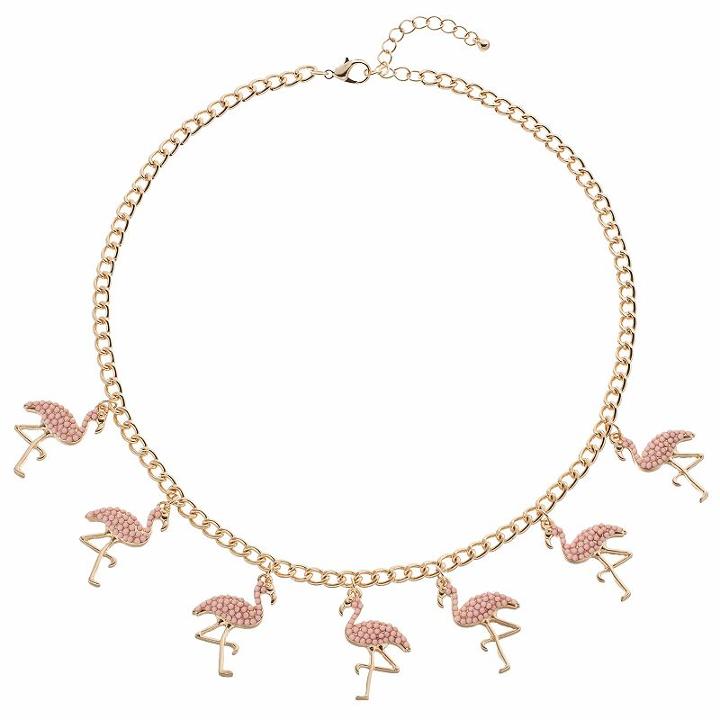 Pink Flamingo Charm Necklace, Women's, Lt Orange