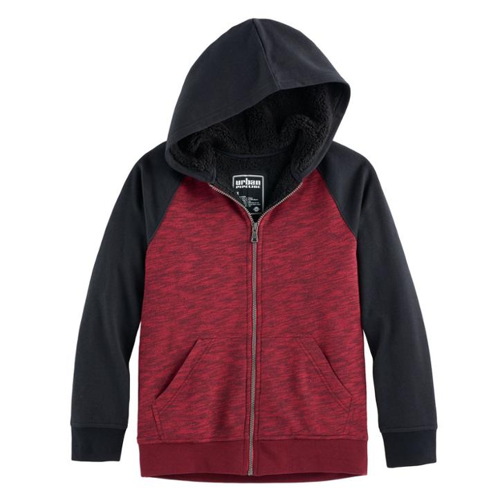 Boys 8-20 Urban Pipeline&reg; Raglan Sherpa-lined Fleece Hoodie, Size: Medium, Red