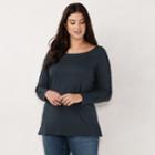 Plus Size Lc Lauren Conrad Lace-up Sleeve Tunic Sweater, Women's, Size: 3xl, Blue
