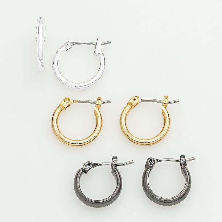 Apt. 9&reg; Tri-tone Hoop Earring Set, Women's, Multicolor