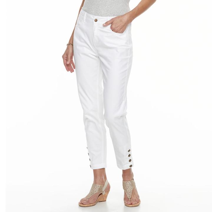 Women's Caribbean Joe Slim Button Hem Jeans, Size: 8, Natural