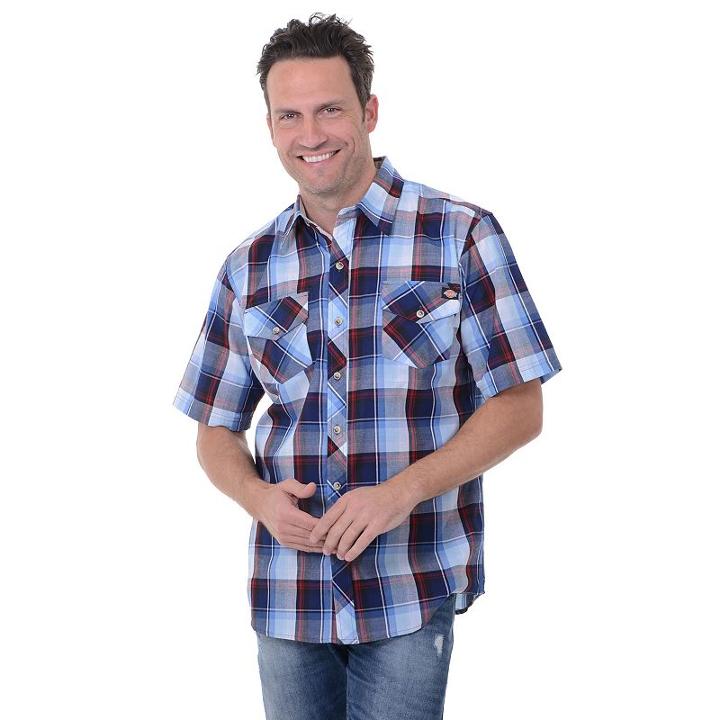 Men's Dickies Plaid Button-down Shirt, Size: Small, Blue (navy)