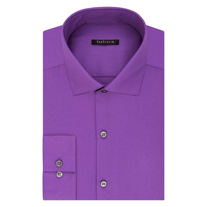 Men's Van Heusen Slim-fit Lux Sateen No-iron Dress Shirt, Size: 14.5-32/33, Brt Purple