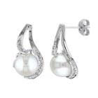 Freshwater Cultured Pearl And Diamond Accent Sterling Silver Drop Earrings, Women's, White