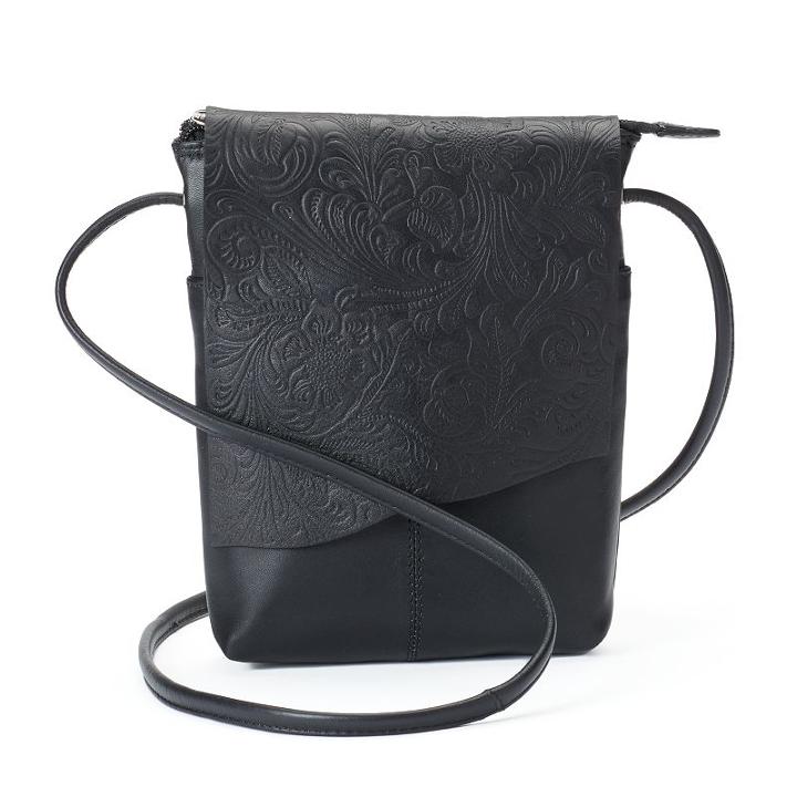 Ili Rfid-blocking Floral Embossed Leather Flap Crossbody Bag, Women's, Black
