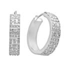 Diamond Mystique Platinum Over Silver Diamond Accent Greek Key Hoop Earrings, Women's, White