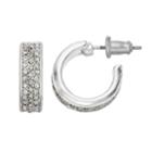 Chaps Wide Pave Nickel Free Hoop Earrings, Women's, Silver