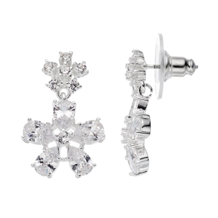 Napier Cubic Zirconia Starburst Nickel Free Double Drop Earrings, Women's, Silver