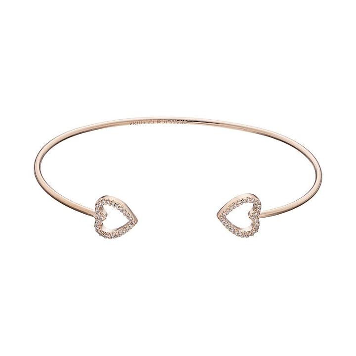 Fleur Cubic Zirconia Heart Cuff Bracelet, Women's, Pink