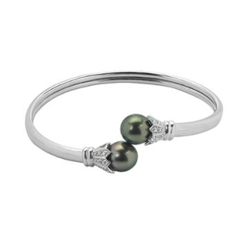 Pearlustre By Imperial Tahitian Cultured Pearl & White Topaz Sterling Silver Bangle Bracelet, Women's, Black