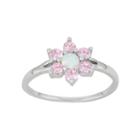 Junior Jewels Kids' Sterling Silver Lab-created Opal & Cubic Zirconia Flower Ring, Girl's, Size: 3, Pink