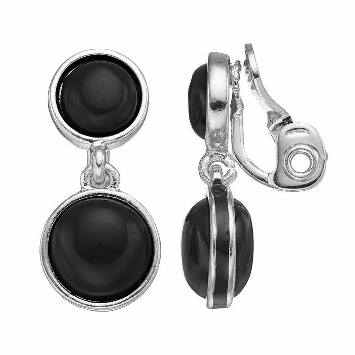 Napier Circle Double Drop Clip On Earrings, Women's, Black