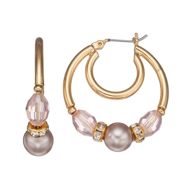 Napier Pink Beaded & Simulated Pearl Hoop Earrings, Women's