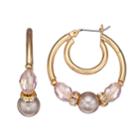 Napier Pink Beaded & Simulated Pearl Hoop Earrings, Women's