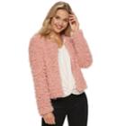 Juniors' Candie's&reg; Teddy Faux-fur Jacket, Teens, Size: L-xl, Med Pink
