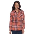 Petite Sonoma Goods For Life&trade; Essential Plaid Flannel Shirt, Women's, Size: S Petite, Med Orange