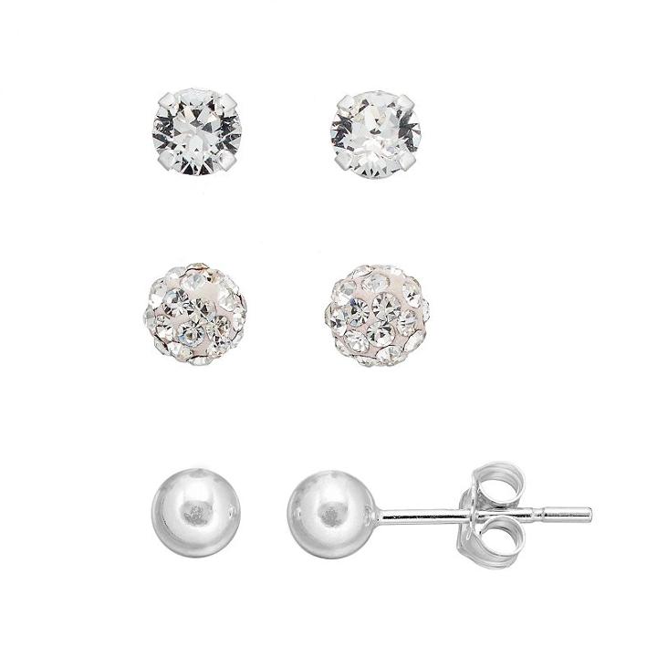 Charming Girl Kids' Crystal & Ball Stud Earring Set, White