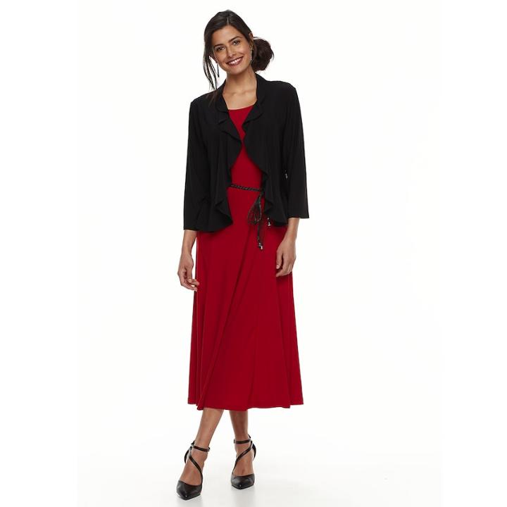 Women's Nina Leonard Ruffle Open-front Cardigan, Size: Medium, Black