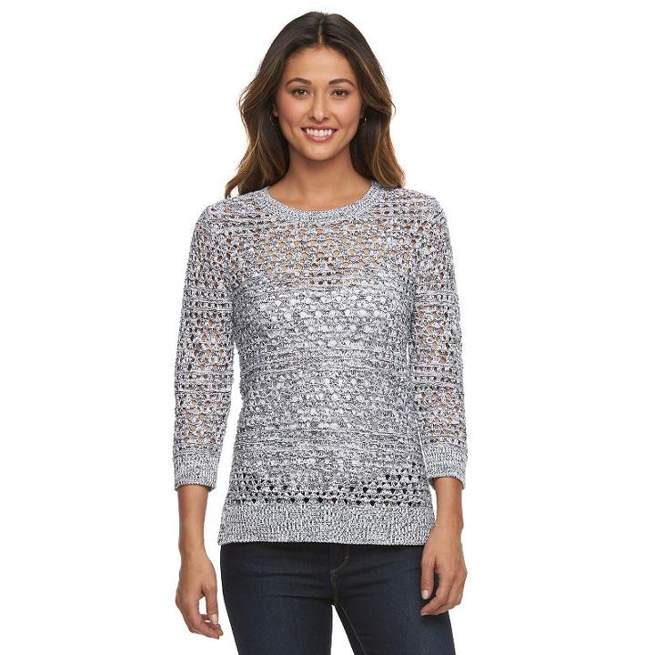 Women's Croft & Barrow&reg; Open-work High-low Sweater, Size: Xs, Black