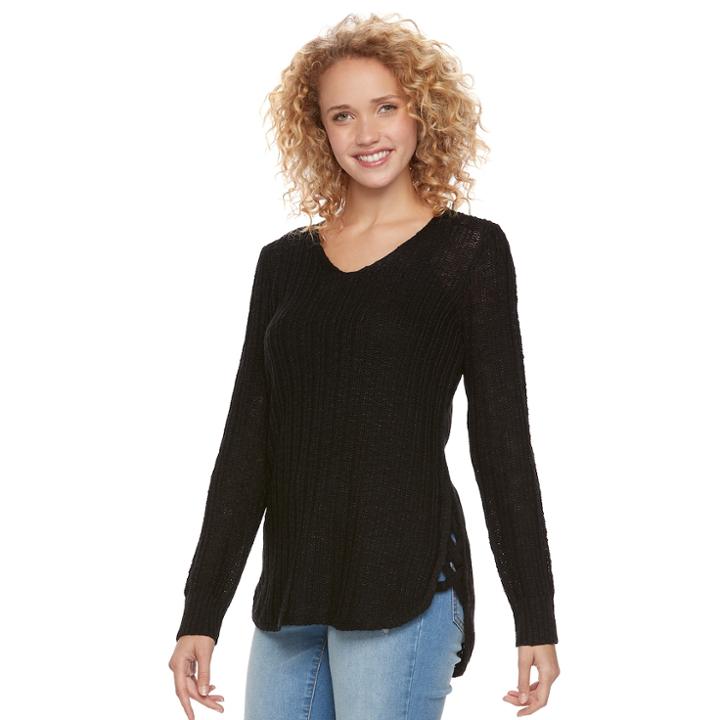 Juniors' Pink Republic Lace-up Side Sweater, Teens, Size: Xl, Black