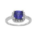 Sterling Silver Lab-created Sapphire And Diamond Accent Square Halo Ring, Women's, Size: 7, Blue