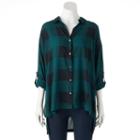 Women's Rock & Republic&reg; Plaid High-low Shirt, Size: Large, Green