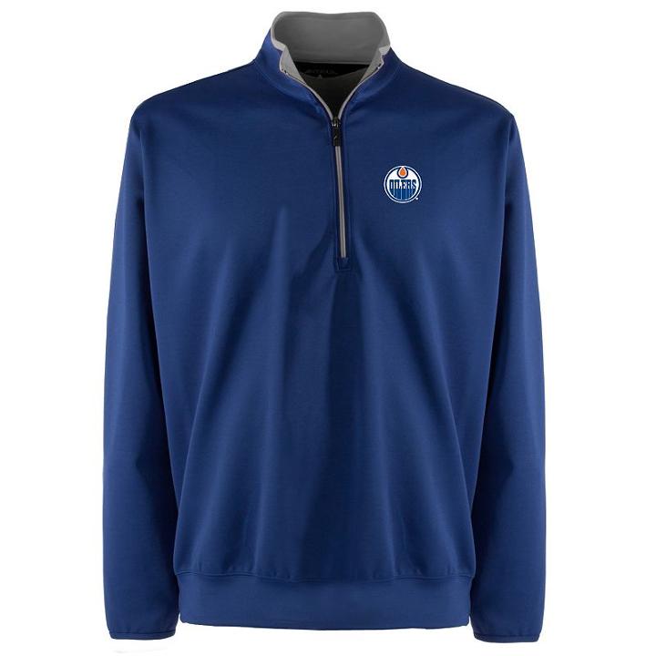Men's Edmonton Oilers 1/4-zip Leader Pullover, Size: Large, Blue