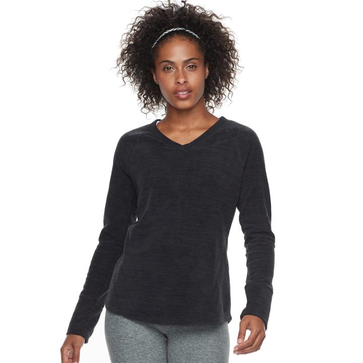 Women's Tek Gear&reg; V-neck Raglan Long Sleeve Top, Size: Small, Black