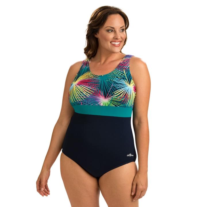 Plus Size Dolfin Colorblock Moderate Scoopback One-piece Swimsuit, Women's, Size: 20, Mambo