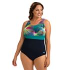 Plus Size Dolfin Colorblock Moderate Scoopback One-piece Swimsuit, Women's, Size: 20, Mambo